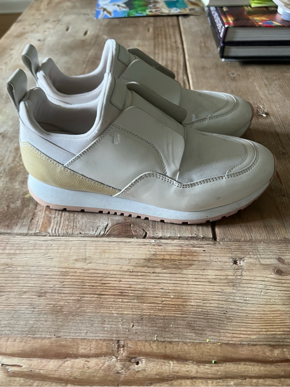 Tod's White and Beige Leather Slip-On Sneakers